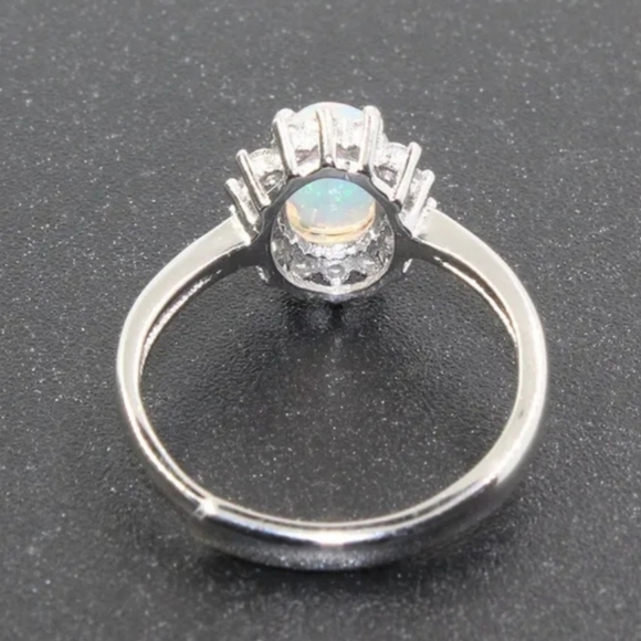 Genuine Opal Flower Ring 925 Sterling Silver Ring - Picture 3 of 7